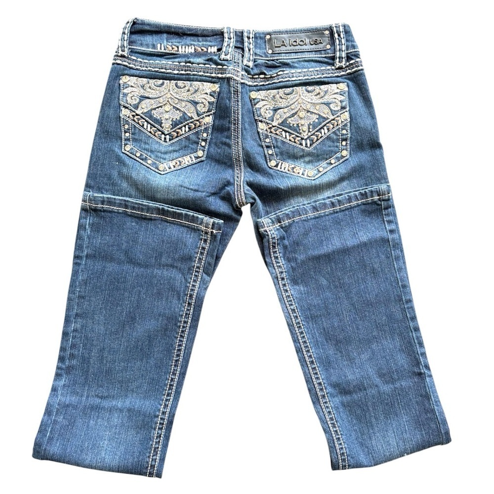 L.A. Idol Woman’s 5 Blue Denim Low-rise Embellished Rhinestone Jeans